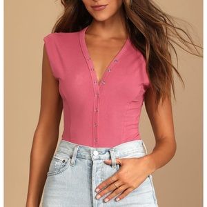 Lulus Pink Ribbed Henley Bodysuit